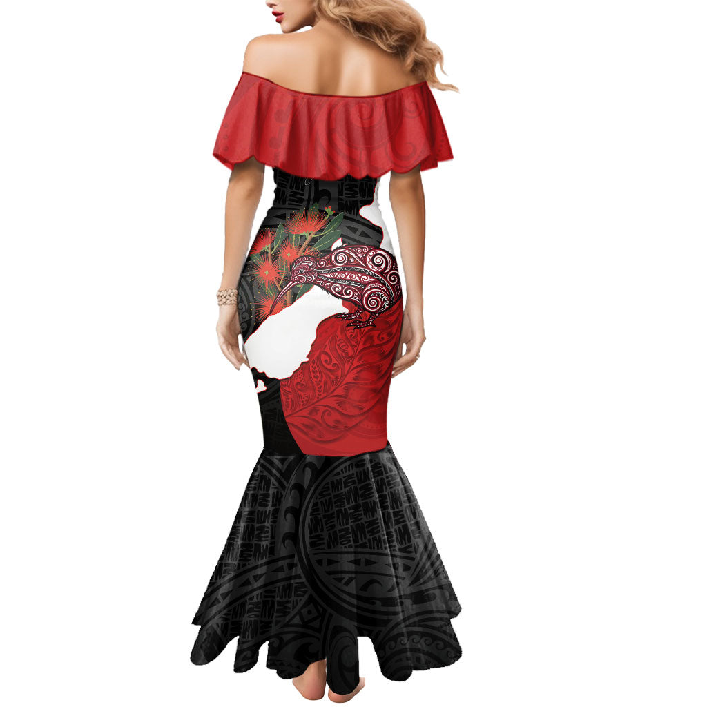 Kiwi New Zealand Personalised Mermaid Dress NZ Map Pohutukawa Fern Maori Pattern LT22 - Polynesian Pride
