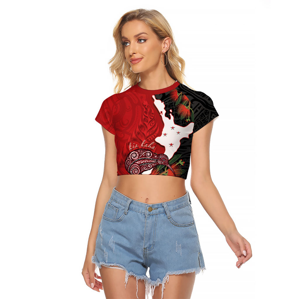 Kiwi New Zealand Personalised Raglan Cropped T Shirt NZ Map Pohutukawa Fern Maori Pattern