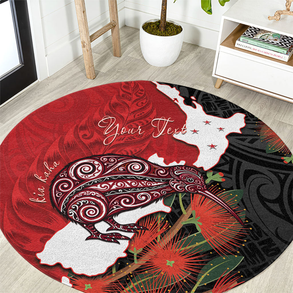 Kiwi New Zealand Personalised Round Carpet NZ Map Pohutukawa Fern Maori Pattern