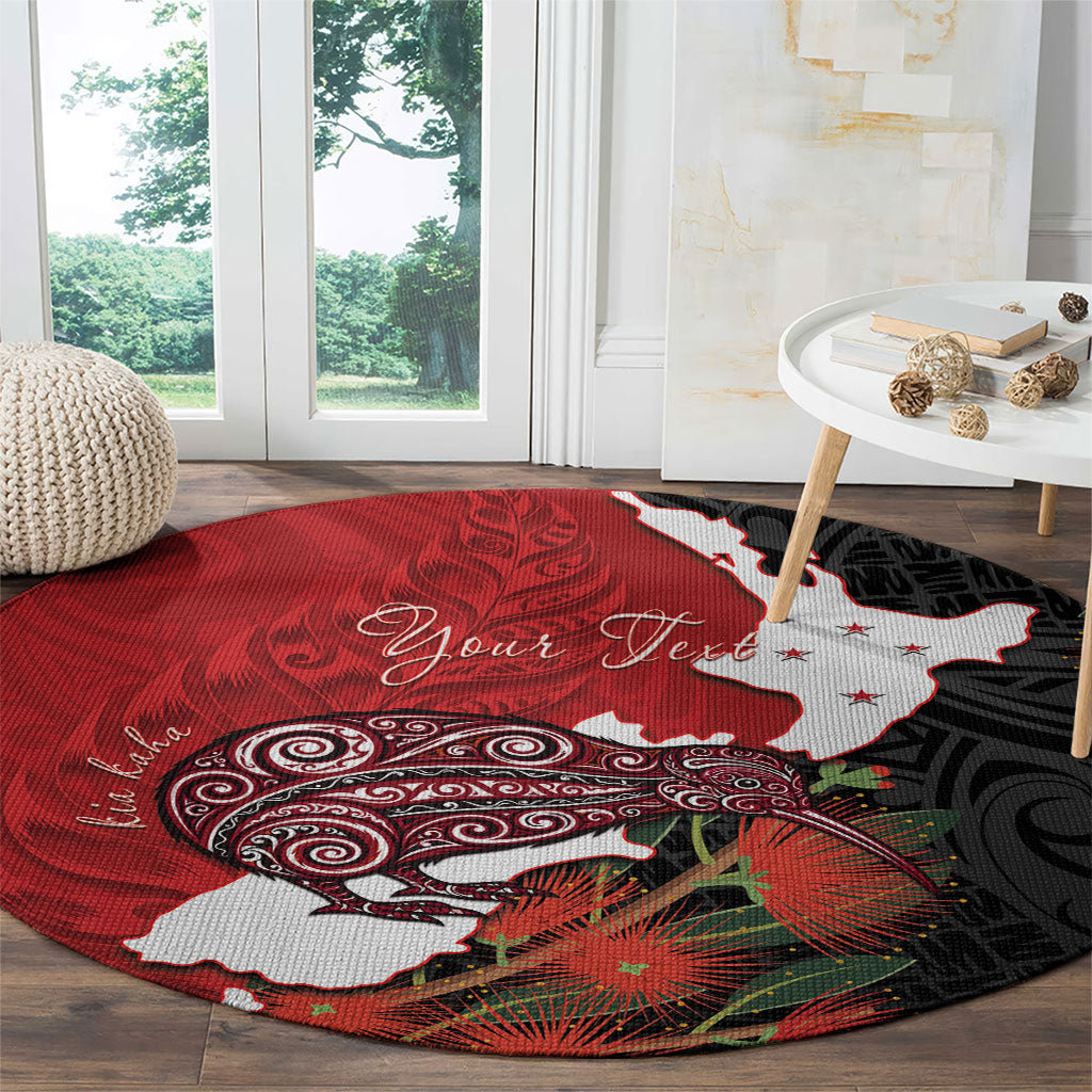 Kiwi New Zealand Personalised Round Carpet NZ Map Pohutukawa Fern Maori Pattern