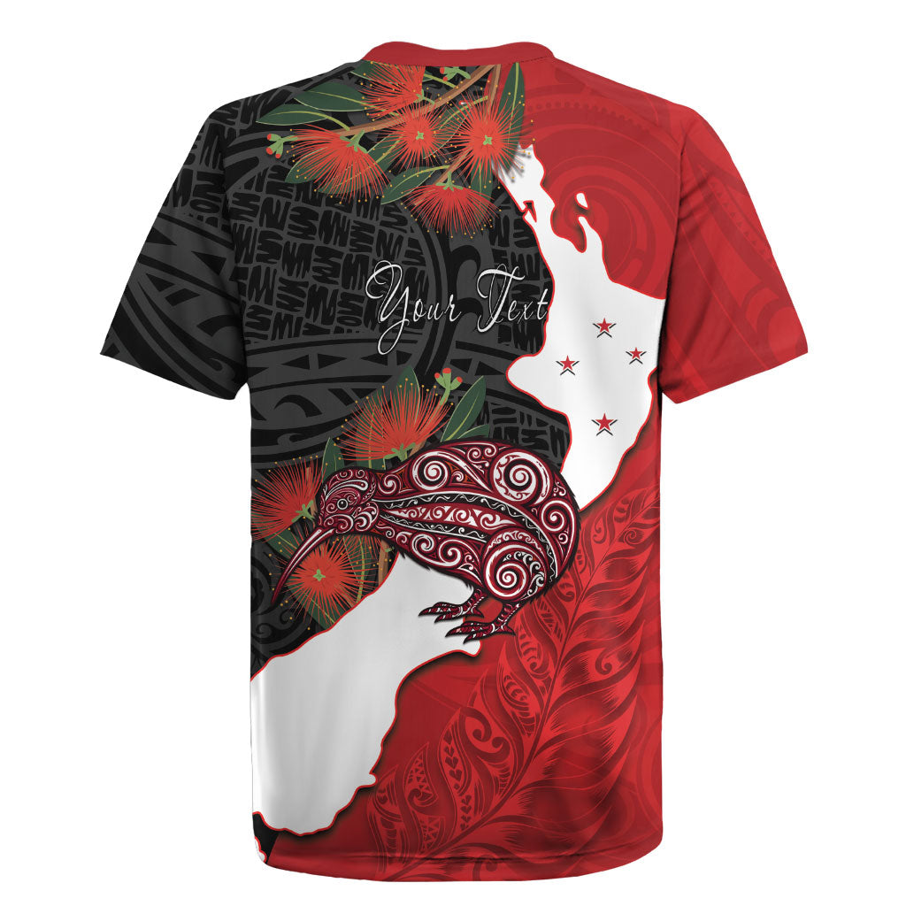 Kiwi New Zealand Personalised Rugby Jersey NZ Map Pohutukawa Fern Maori Pattern