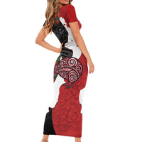 Kiwi New Zealand Personalised Short Sleeve Bodycon Dress NZ Map Pohutukawa Fern Maori Pattern LT22 - Polynesian Pride