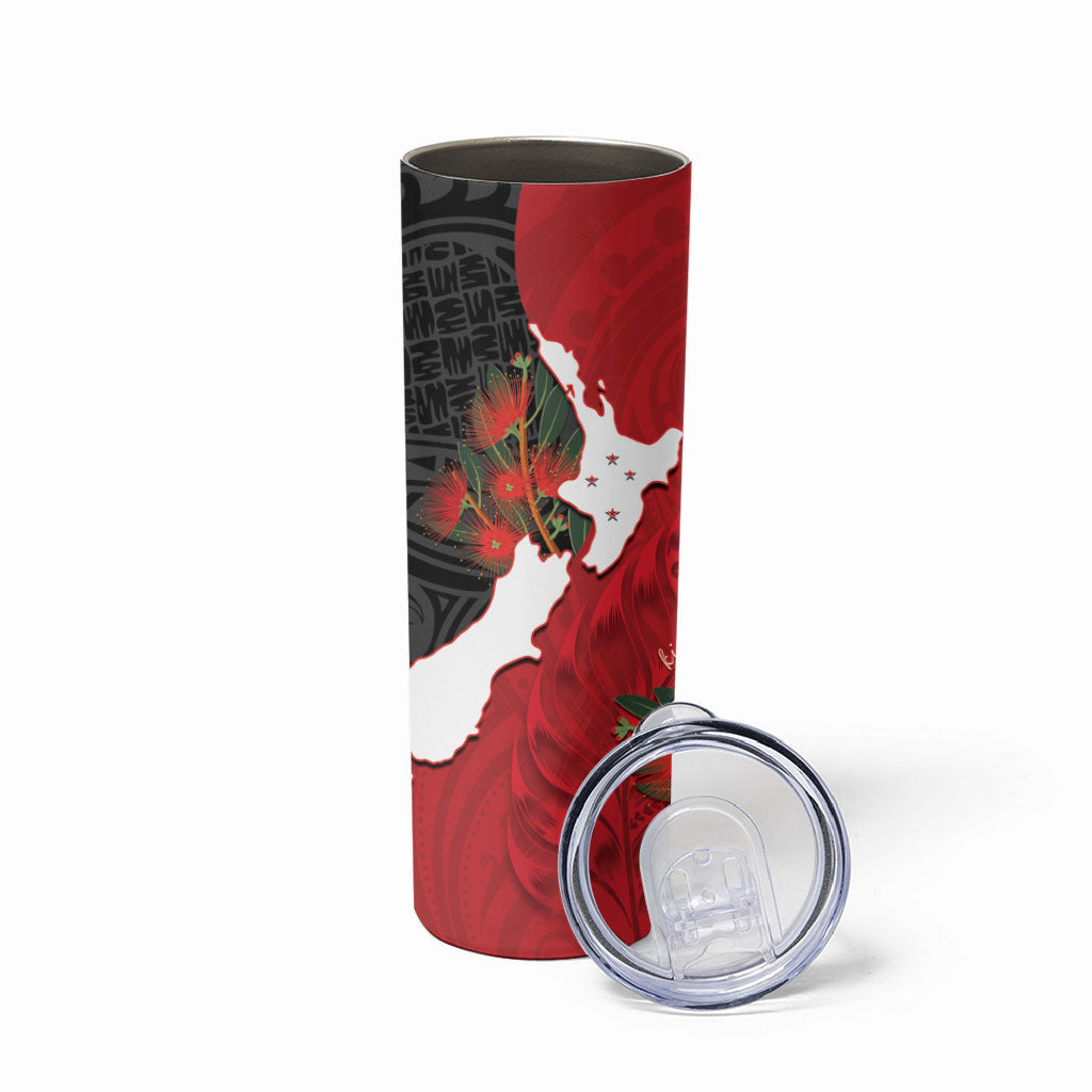 Kiwi New Zealand Personalised Skinny Tumbler NZ Map Pohutukawa Fern Maori Pattern LT22 - Polynesian Pride