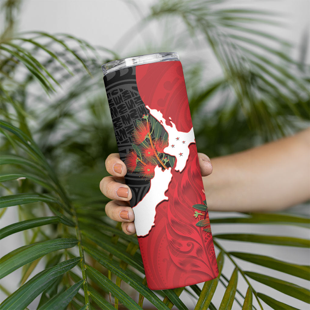 Kiwi New Zealand Personalised Skinny Tumbler NZ Map Pohutukawa Fern Maori Pattern LT22 - Polynesian Pride