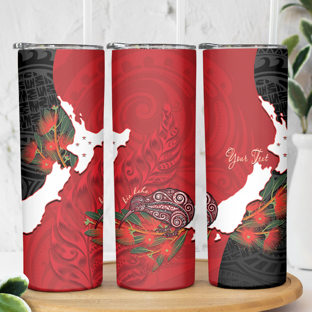 Kiwi New Zealand Personalised Skinny Tumbler NZ Map Pohutukawa Fern Maori Pattern LT22 - Polynesian Pride