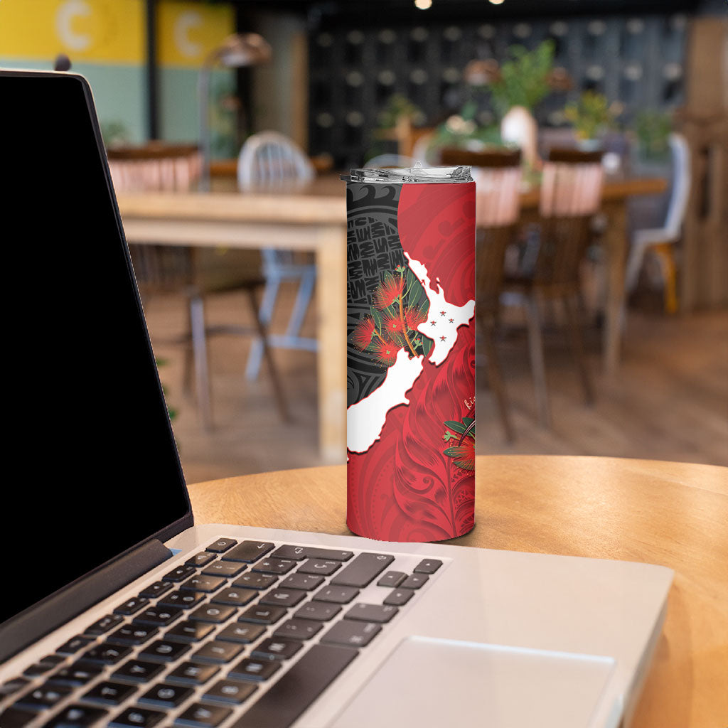 Kiwi New Zealand Personalised Skinny Tumbler NZ Map Pohutukawa Fern Maori Pattern LT22 - Polynesian Pride