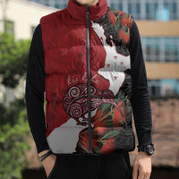Kiwi New Zealand Personalised Sleeveless Puffer Jacket NZ Map Pohutukawa Fern Maori Pattern
