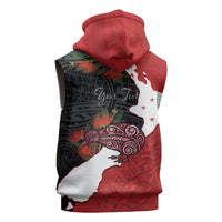 Kiwi New Zealand Personalised Sleeveless Zip Hoodie NZ Map Pohutukawa Fern Maori Pattern LT22 - Polynesian Pride