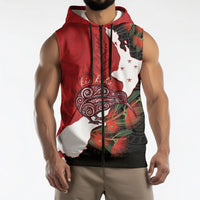 Kiwi New Zealand Personalised Sleeveless Zip Hoodie NZ Map Pohutukawa Fern Maori Pattern LT22 - Polynesian Pride