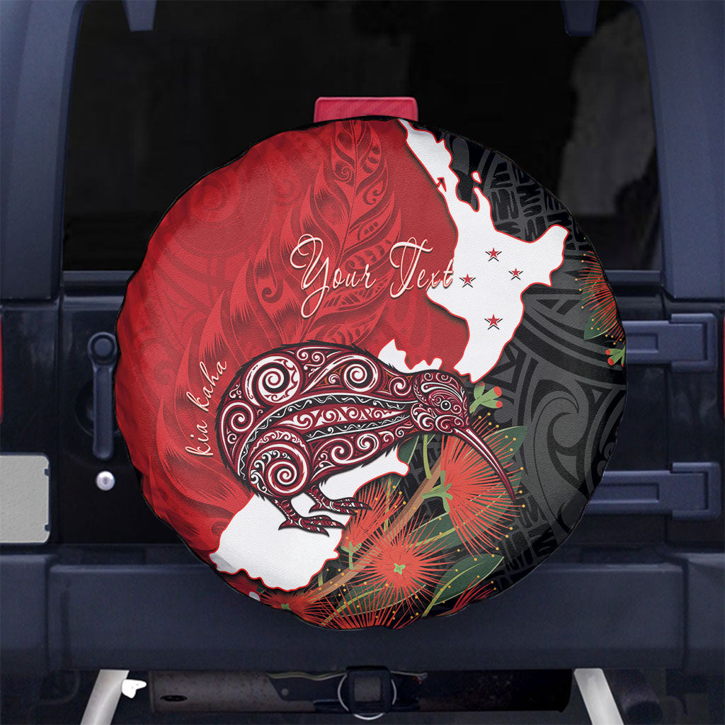 Kiwi New Zealand Personalised Spare Tire Cover NZ Map Pohutukawa Fern Maori Pattern LT22 No hole Red - Polynesian Pride