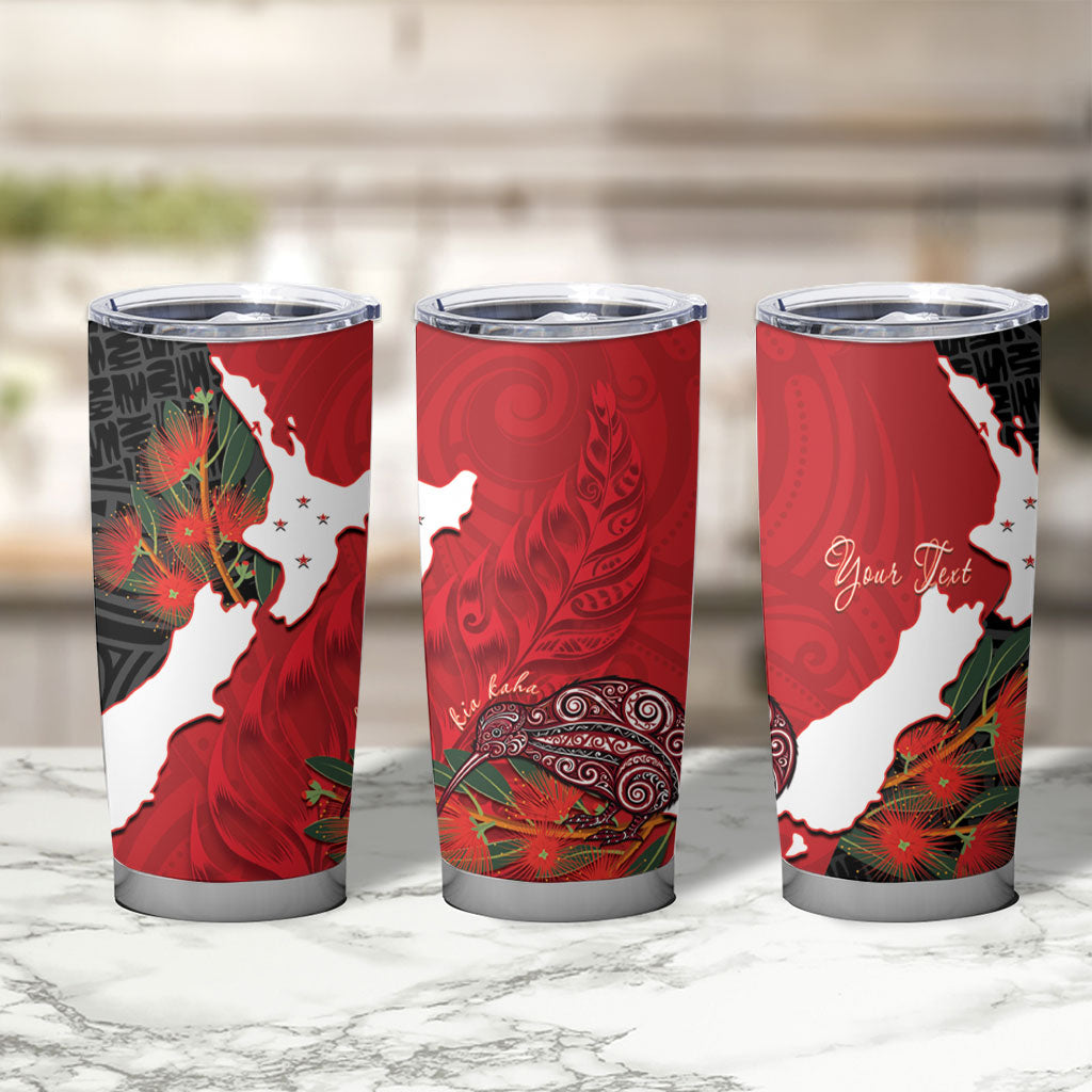Kiwi New Zealand Personalised Tumbler Cup NZ Map Pohutukawa Fern Maori Pattern