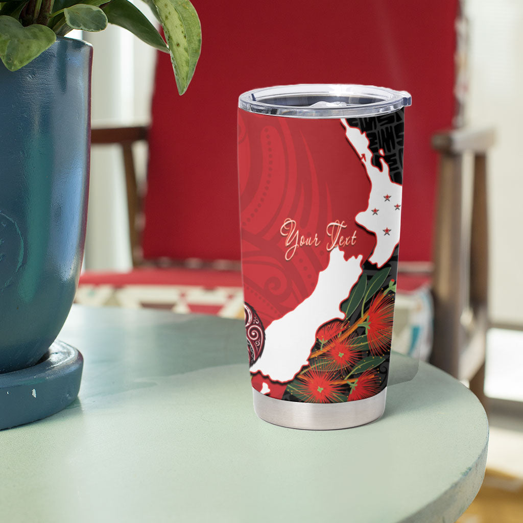 Kiwi New Zealand Personalised Tumbler Cup NZ Map Pohutukawa Fern Maori Pattern