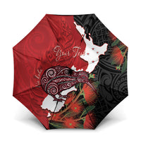Kiwi New Zealand Personalised Umbrella NZ Map Pohutukawa Fern Maori Pattern