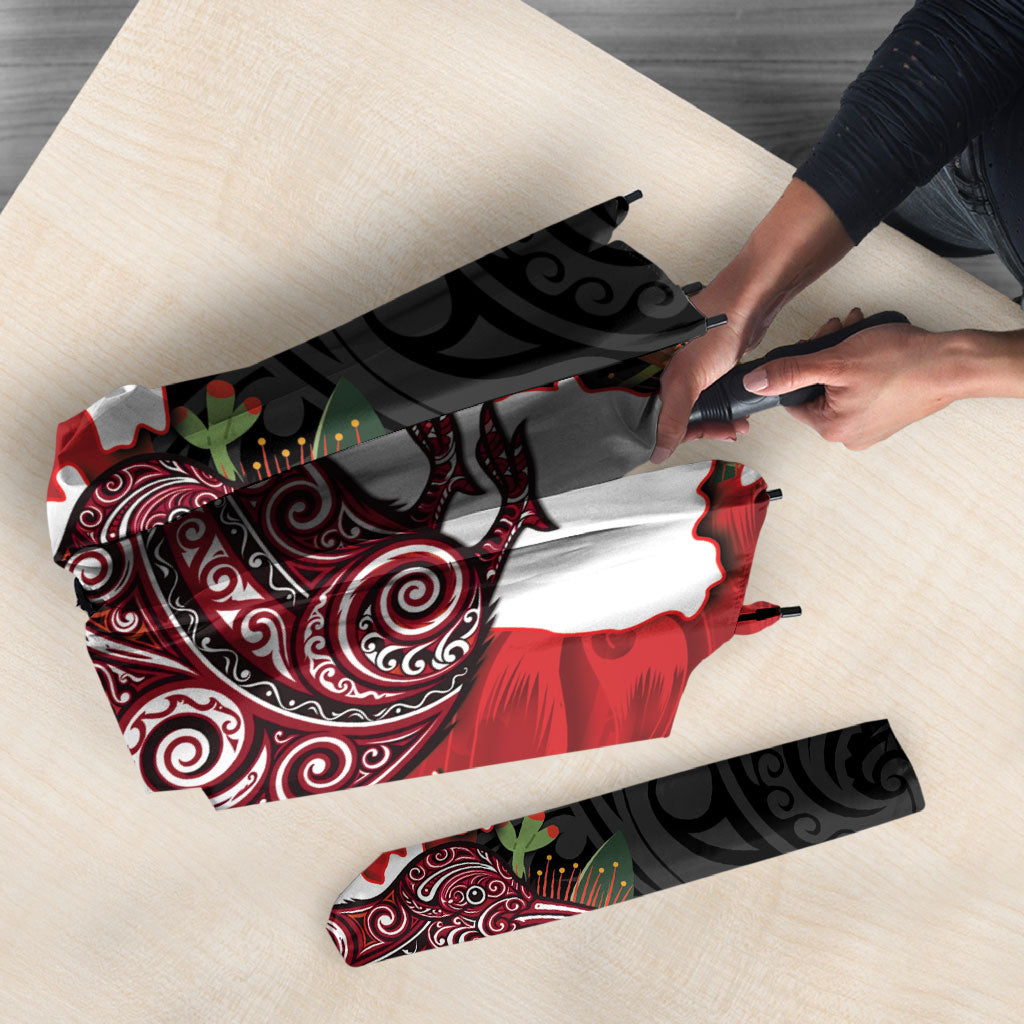 Kiwi New Zealand Personalised Umbrella NZ Map Pohutukawa Fern Maori Pattern