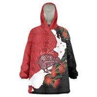 Kiwi New Zealand Personalised Wearable Blanket Hoodie NZ Map Pohutukawa Fern Maori Pattern LT22 One Size Red - Polynesian Pride