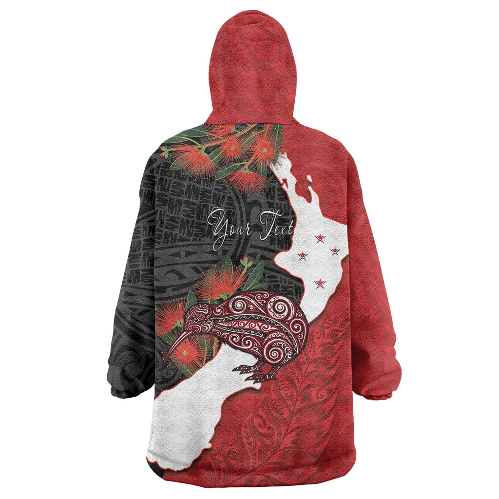 Kiwi New Zealand Personalised Wearable Blanket Hoodie NZ Map Pohutukawa Fern Maori Pattern LT22 - Polynesian Pride