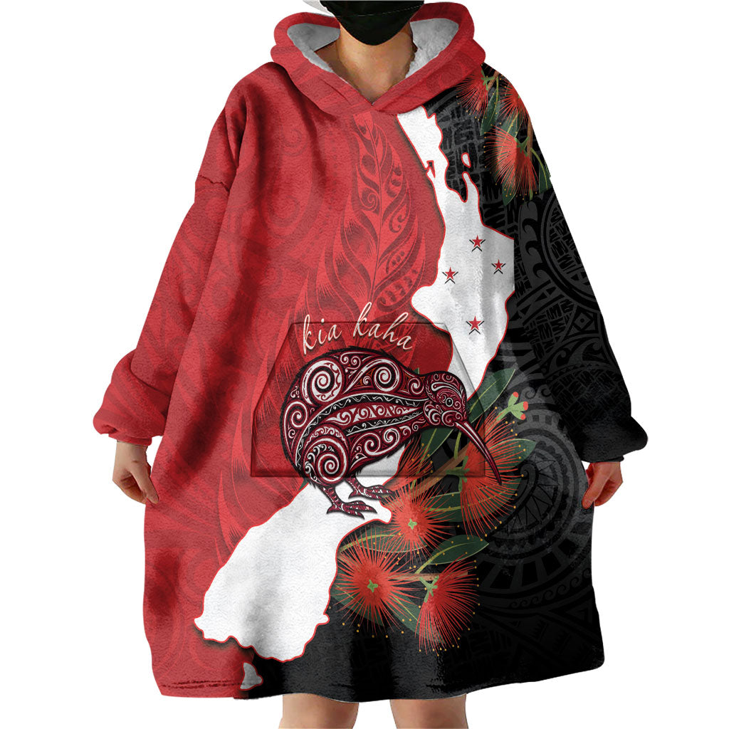 Kiwi New Zealand Personalised Wearable Blanket Hoodie NZ Map Pohutukawa Fern Maori Pattern LT22 - Polynesian Pride