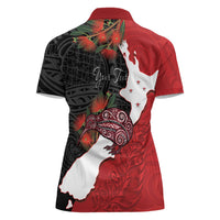 Kiwi New Zealand Personalised Women Polo Shirt NZ Map Pohutukawa Fern Maori Pattern LT22 - Polynesian Pride
