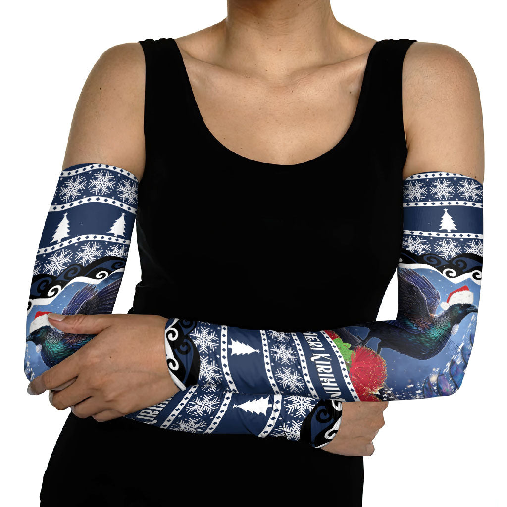 New Zealand Tui Bird Christmas Arm Sleeves Pohutukawa Xmas Tree Meri Kirihimete LT22 - Polynesian Pride