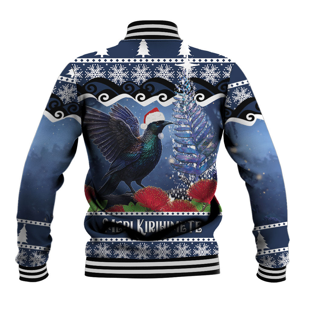 New Zealand Tui Bird Christmas Baseball Jacket Pohutukawa Xmas Tree Meri Kirihimete