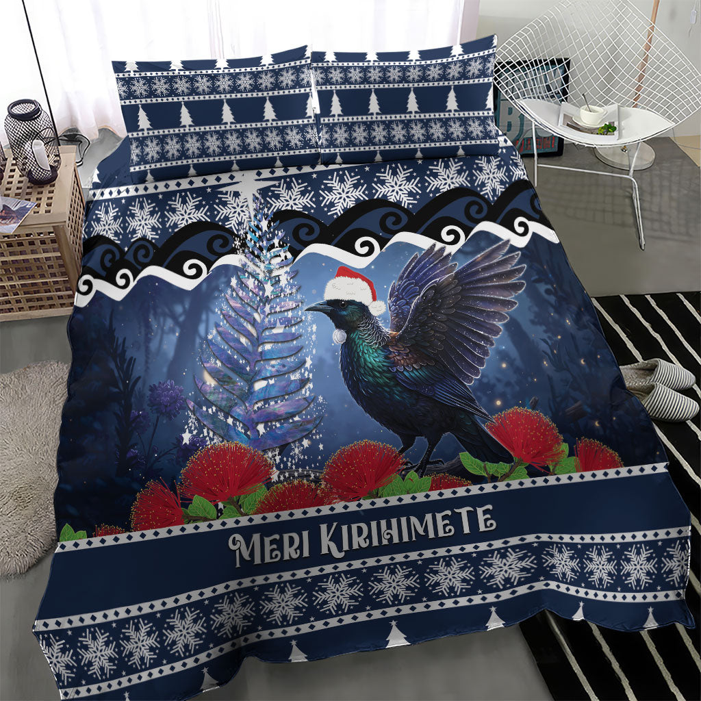 New Zealand Tui Bird Christmas Bedding Set Pohutukawa Xmas Tree Meri Kirihimete