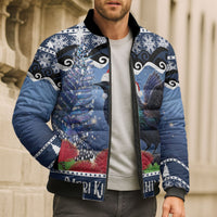 New Zealand Tui Bird Christmas Bomber Puffer Jacket Pohutukawa Xmas Tree Meri Kirihimete