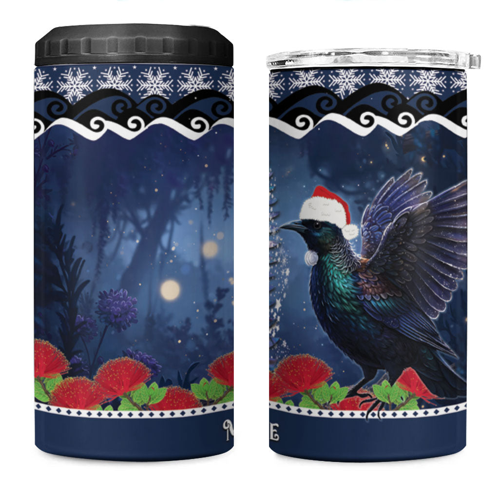 New Zealand Tui Bird Christmas 4 in 1 Can Cooler Tumbler Pohutukawa Xmas Tree Meri Kirihimete LT22 One Size: 16 oz Blue - Polynesian Pride