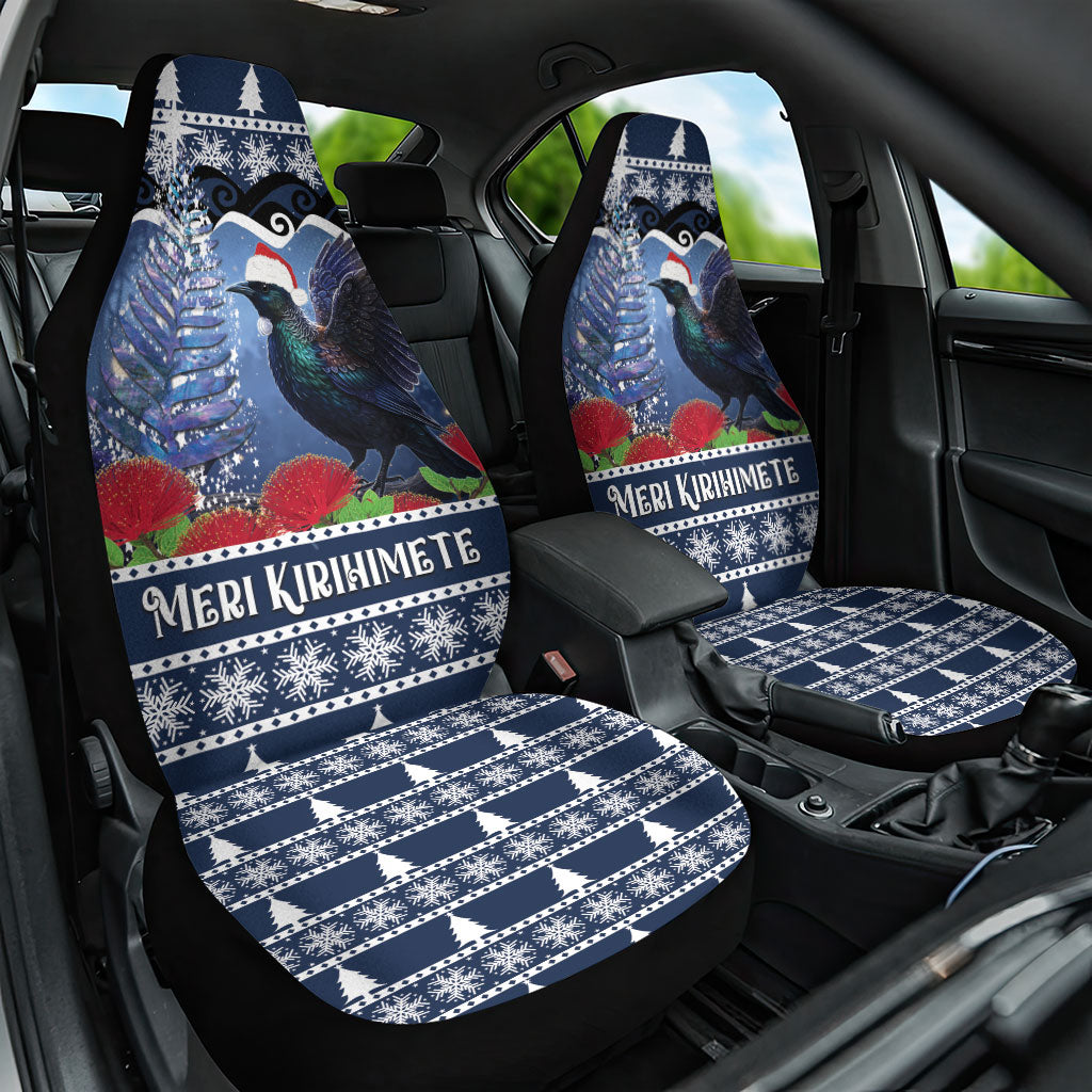 New Zealand Tui Bird Christmas Car Seat Cover Pohutukawa Xmas Tree Meri Kirihimete LT22 One Size Blue - Polynesian Pride