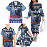 New Zealand Tui Bird Christmas Family Matching Off The Shoulder Long Sleeve Dress and Hawaiian Shirt Pohutukawa Xmas Tree Meri Kirihimete LT22 - Polynesian Pride