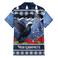 New Zealand Tui Bird Christmas Family Matching Off Shoulder Short Dress and Hawaiian Shirt Pohutukawa Xmas Tree Meri Kirihimete LT22 - Polynesian Pride