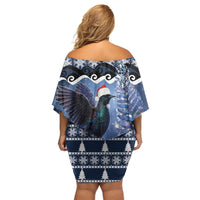 New Zealand Tui Bird Christmas Family Matching Off Shoulder Short Dress and Hawaiian Shirt Pohutukawa Xmas Tree Meri Kirihimete LT22 - Polynesian Pride