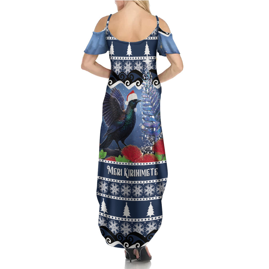 New Zealand Tui Bird Christmas Family Matching Summer Maxi Dress and Hawaiian Shirt Pohutukawa Xmas Tree Meri Kirihimete LT22 - Polynesian Pride