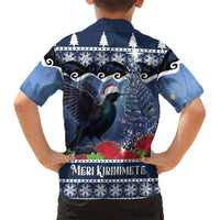 New Zealand Tui Bird Christmas Family Matching Tank Maxi Dress and Hawaiian Shirt Pohutukawa Xmas Tree Meri Kirihimete LT22 - Polynesian Pride