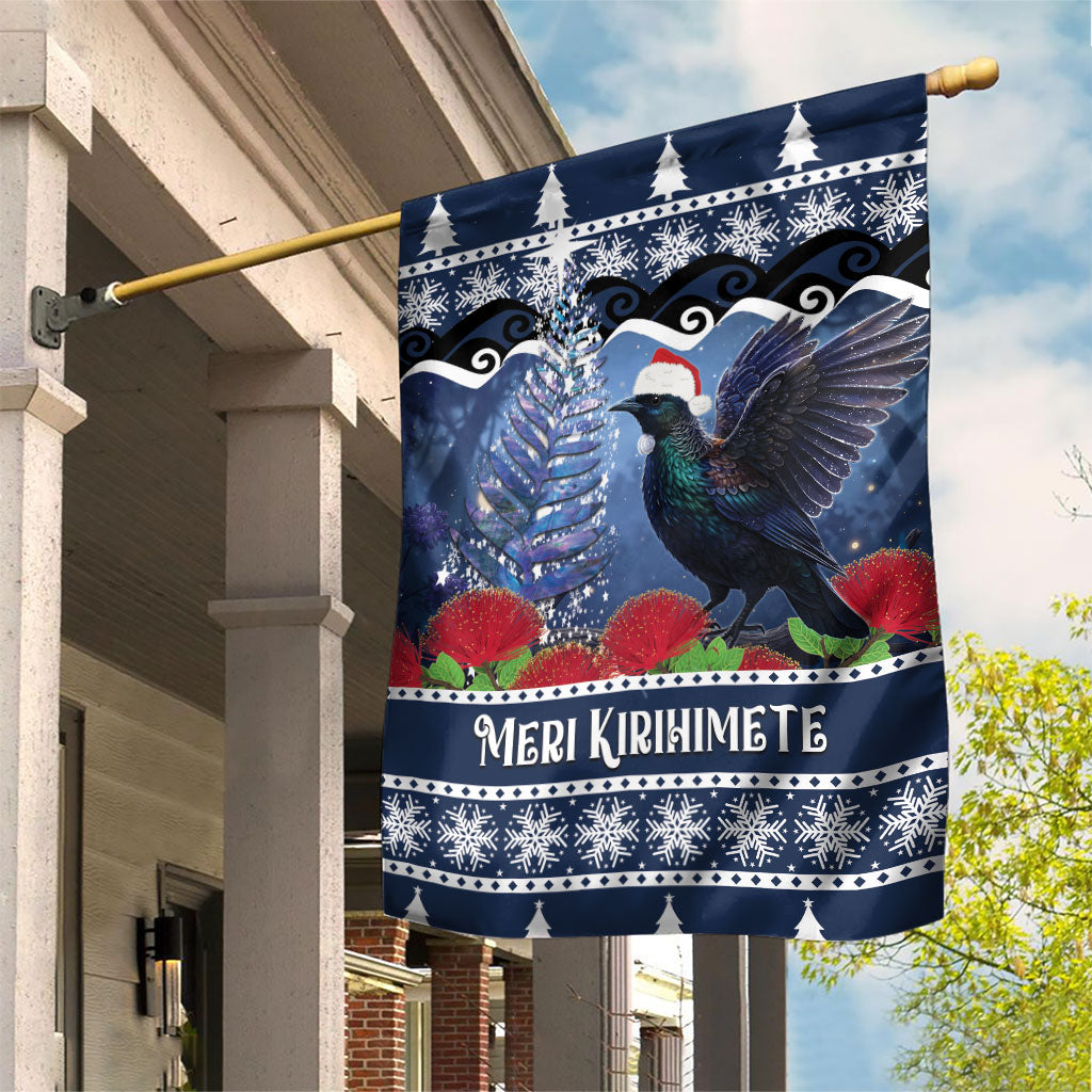 New Zealand Tui Bird Christmas Garden Flag Pohutukawa Xmas Tree Meri Kirihimete LT22 House Flag Blue - Polynesian Pride