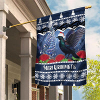 New Zealand Tui Bird Christmas Garden Flag Pohutukawa Xmas Tree Meri Kirihimete LT22 House Flag Blue - Polynesian Pride