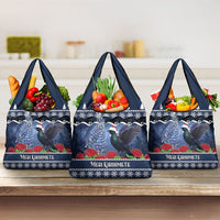 New Zealand Tui Bird Christmas Grocery Bag Pohutukawa Xmas Tree Meri Kirihimete LT22 3-pack One Size Blue - Polynesian Pride