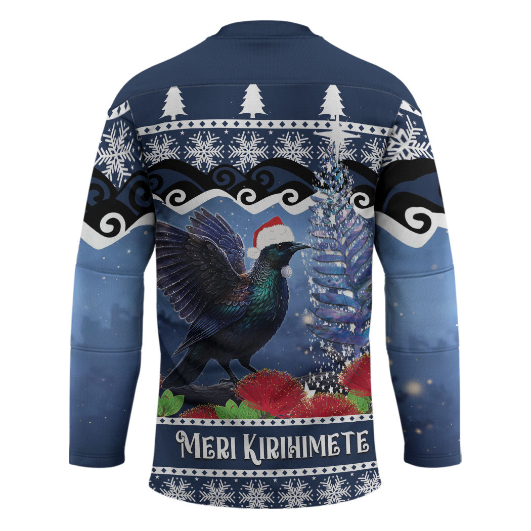 New Zealand Tui Bird Christmas Hockey Jersey Pohutukawa Xmas Tree Meri Kirihimete LT22 - Polynesian Pride