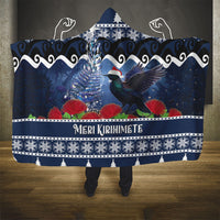 New Zealand Tui Bird Christmas Hooded Blanket Pohutukawa Xmas Tree Meri Kirihimete LT22 - Polynesian Pride