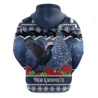 New Zealand Tui Bird Christmas Hoodie Pohutukawa Xmas Tree Meri Kirihimete LT22 - Polynesian Pride