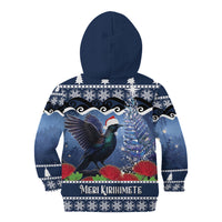 New Zealand Tui Bird Christmas Kid Hoodie Pohutukawa Xmas Tree Meri Kirihimete LT22 - Polynesian Pride