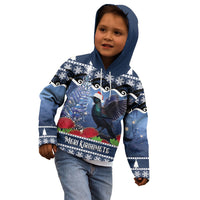 New Zealand Tui Bird Christmas Kid Hoodie Pohutukawa Xmas Tree Meri Kirihimete LT22 - Polynesian Pride