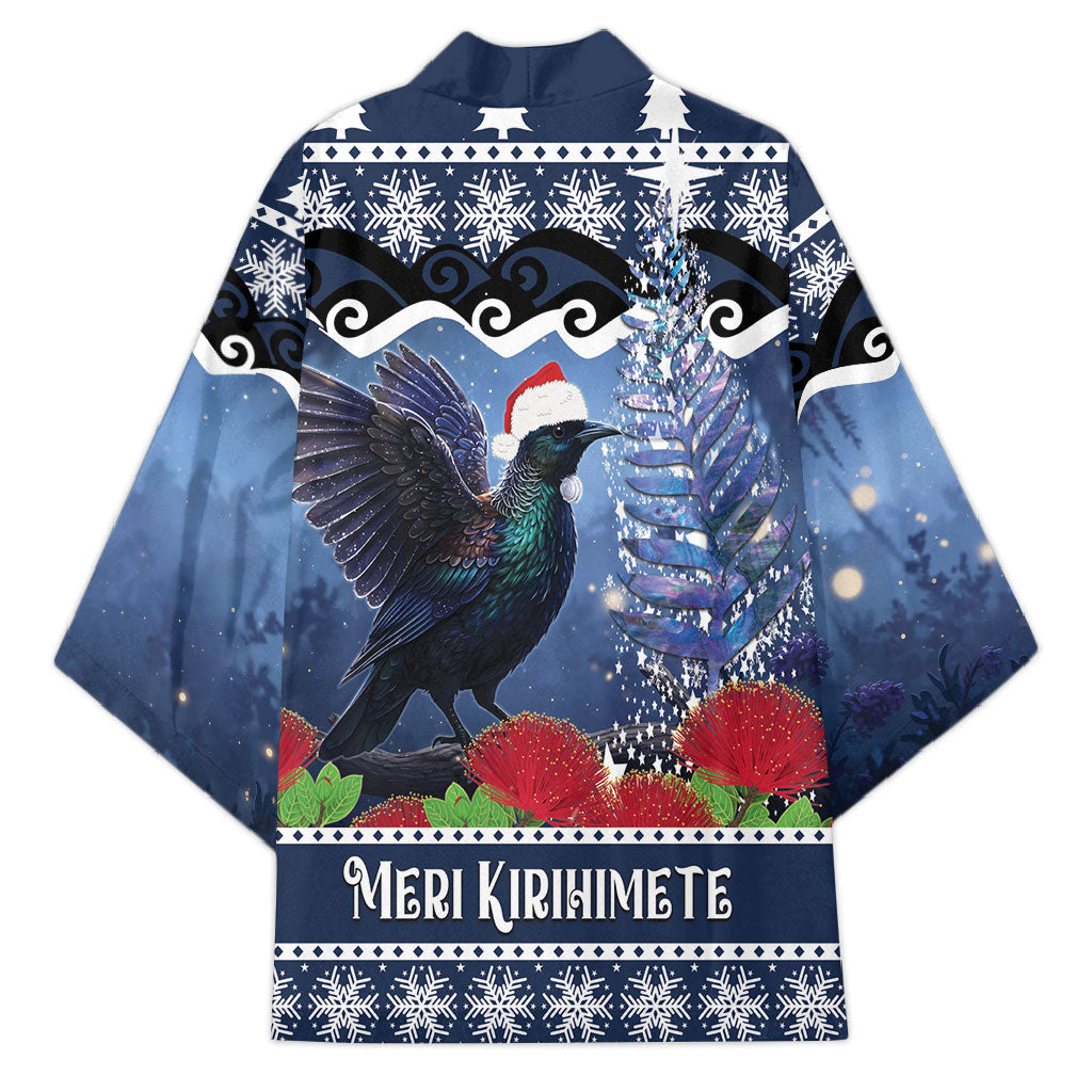 New Zealand Tui Bird Christmas Kimono Pohutukawa Xmas Tree Meri Kirihimete LT22 - Polynesian Pride