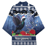 New Zealand Tui Bird Christmas Kimono Pohutukawa Xmas Tree Meri Kirihimete LT22 - Polynesian Pride