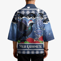New Zealand Tui Bird Christmas Kimono Pohutukawa Xmas Tree Meri Kirihimete LT22 - Polynesian Pride