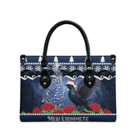 New Zealand Tui Bird Christmas Leather Bag Pohutukawa Xmas Tree Meri Kirihimete LT22 - Polynesian Pride