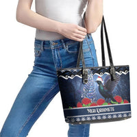 New Zealand Tui Bird Christmas Leather Tote Bag Pohutukawa Xmas Tree Meri Kirihimete LT22 - Polynesian Pride