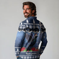 New Zealand Tui Bird Christmas Long Sleeve Polo Shirt Pohutukawa Xmas Tree Meri Kirihimete LT22 - Polynesian Pride