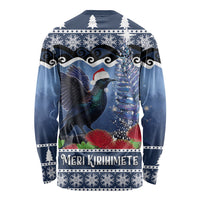 New Zealand Tui Bird Christmas Long Sleeve Shirt Pohutukawa Xmas Tree Meri Kirihimete LT22 - Polynesian Pride