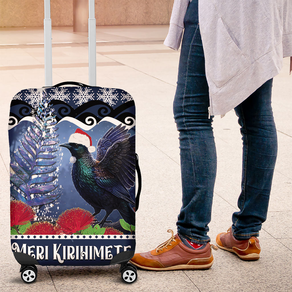New Zealand Tui Bird Christmas Luggage Cover Pohutukawa Xmas Tree Meri Kirihimete LT22 Blue - Polynesian Pride