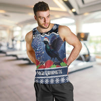 New Zealand Tui Bird Christmas Men Tank Top Pohutukawa Xmas Tree Meri Kirihimete LT22 Blue - Polynesian Pride
